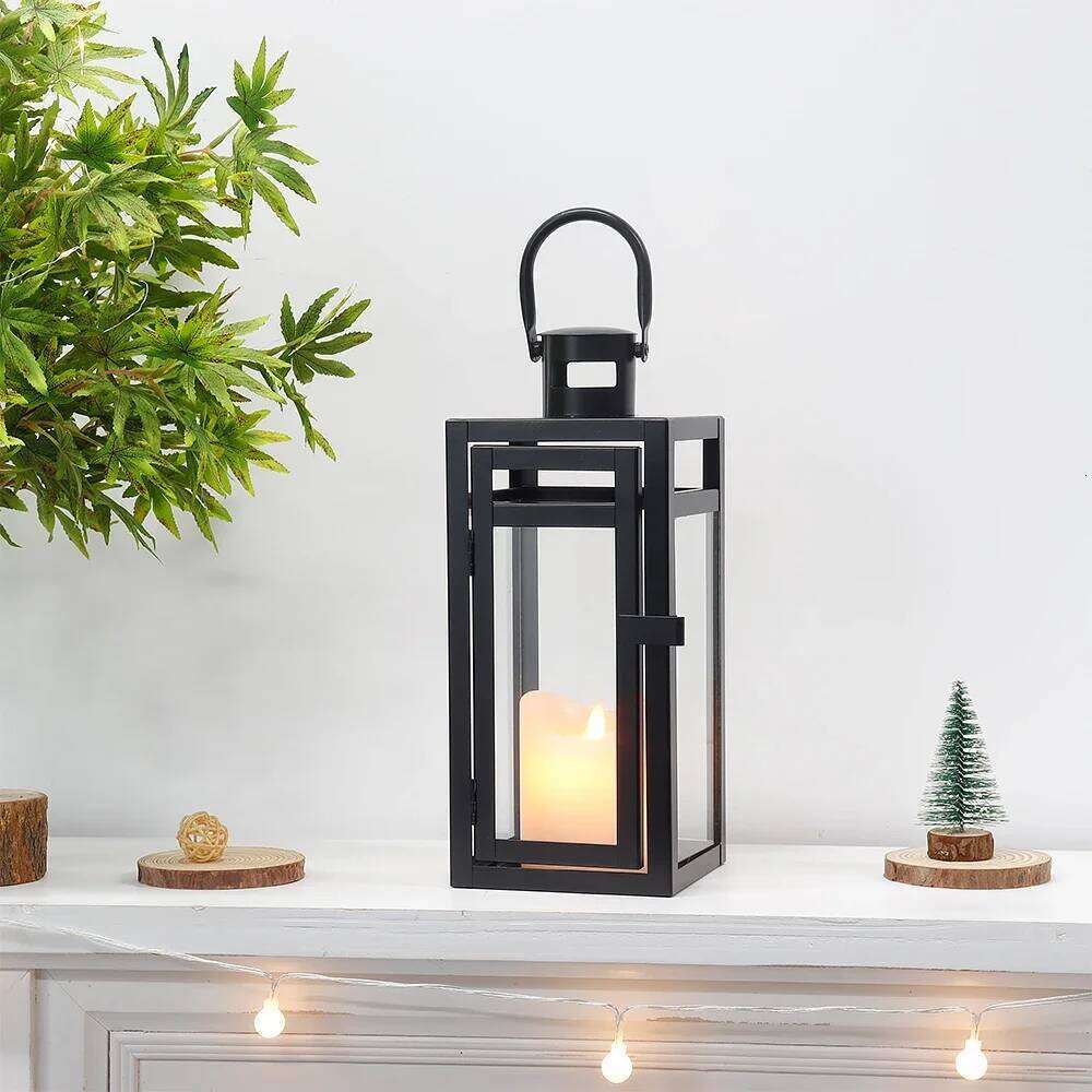 Black Metal Candle Holder Lanterns Hanging Candlestick Light Lantern for Indoor Outdoor Wedding Party Home Decor W260226