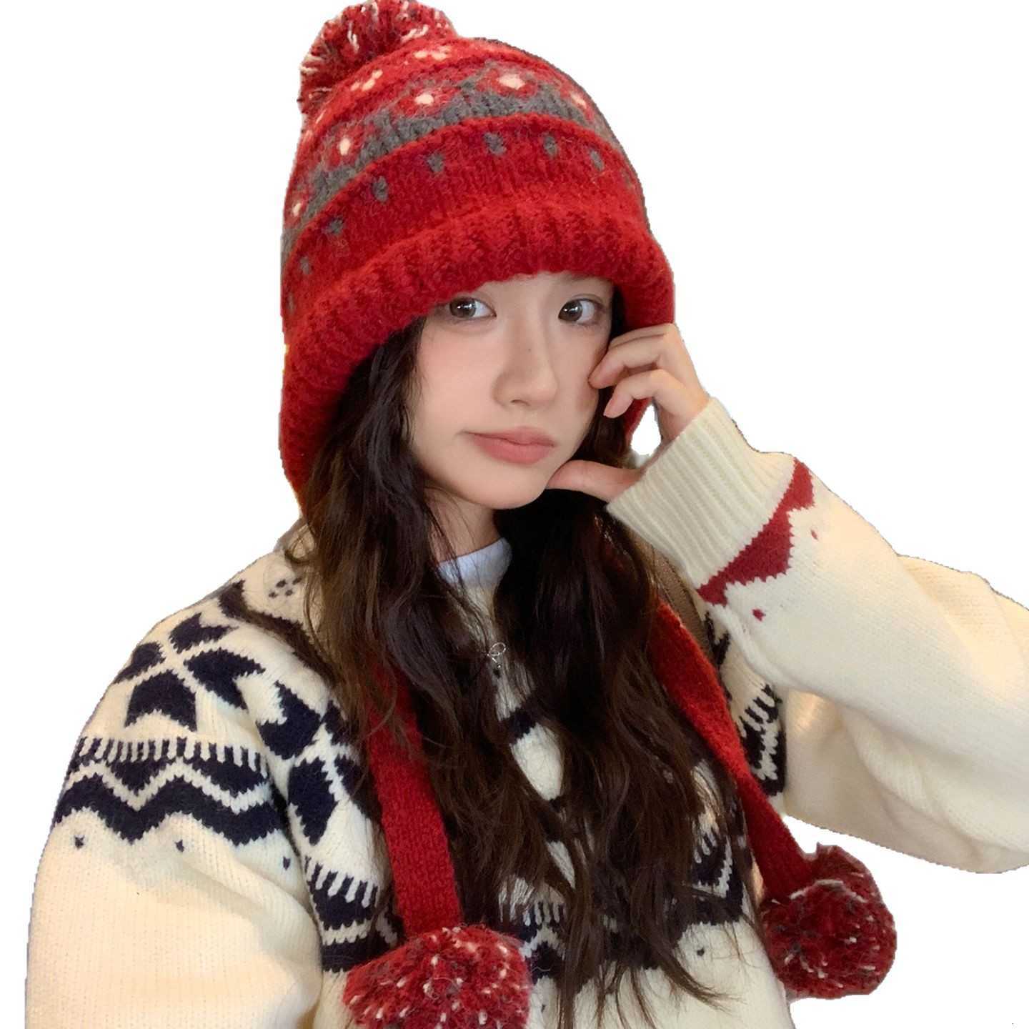 Knitted Beanie for Women with Large Head Circumference Winter Warmth Ear Protection High-End Blue Pullover Hat S260225