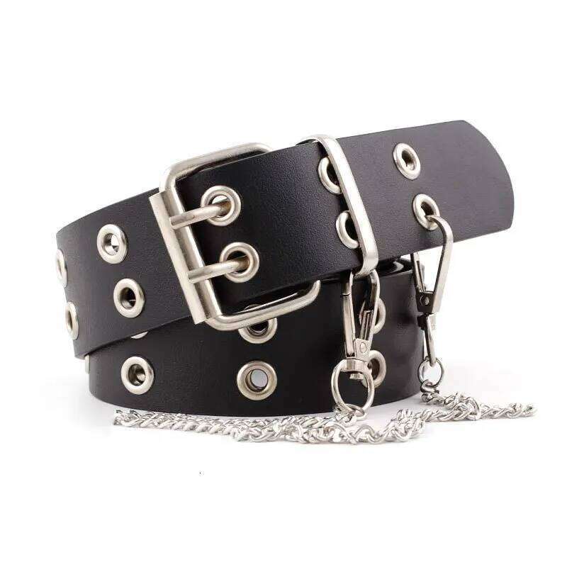 Women Punk Chain Leather Adjustable Double/Single Row Hole Pin Buckle Waist Belts Jeans Cinturones Decorative Belt Y260225