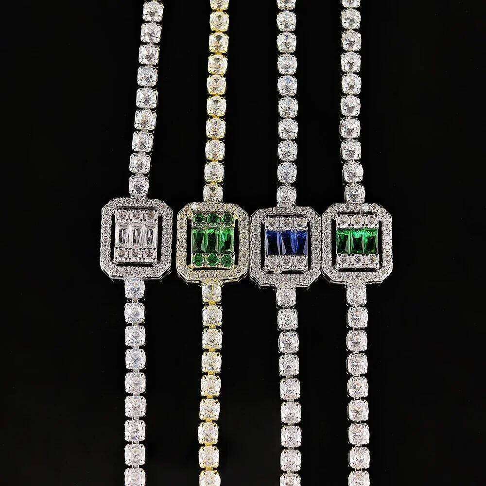 Luxury Green Blue Rectangle Charm Silver Color on Hand Bracelet for Women Wedding Girl Gift Wholesale Free Shipping Items S8151 Z260225