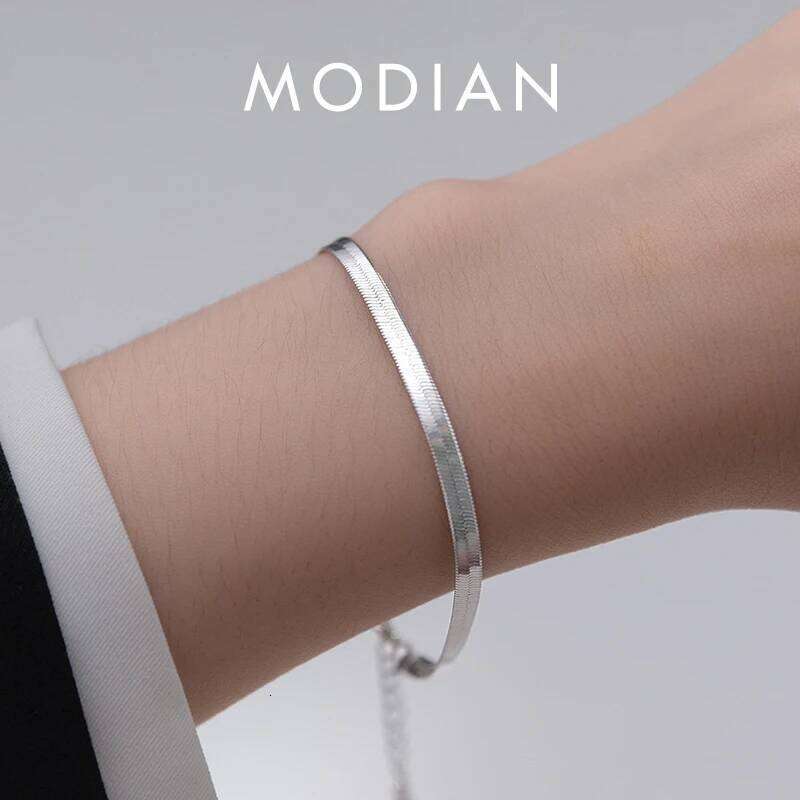 Modian 925 Sterling Silver Sparkling Snake Chain Bracelet Classic Simple Adjustable Bracelets For Women Party Fine Jewelry Gift Z260225