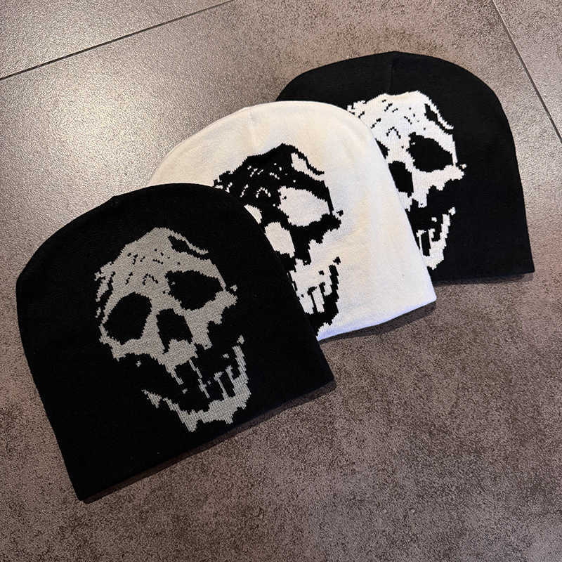 New Skull Head Jacquard Pullover Knitted Hat Autumn Winter Men and Women Outdoor Warm Wool Hat Beanie Hat S260225
