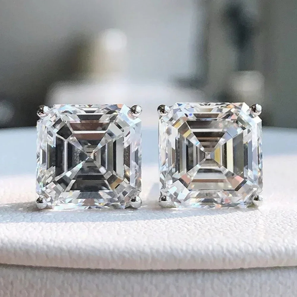 123CT Asscher Cut Stud Earrings with Certificate Square Solitaire Lab Diamond Earring for Women 925 Silver Jewelry 260126