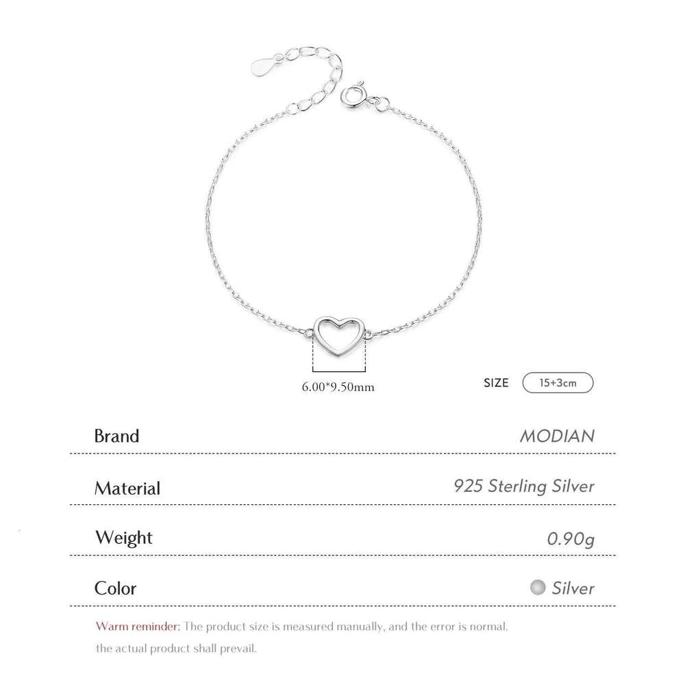 Modian Authentic 925 Sterling Silver Classic Simple Heart Link Chain Bracelet For Women Charm Fine Statement Jewelry Accessories Z260225