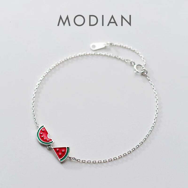 Modian New 925 Sterling Silver Enamel Lovely Fruit Watermelon Asymmetry Bracelet for Women Link Chain Fine Jewelry Accessories Z260225