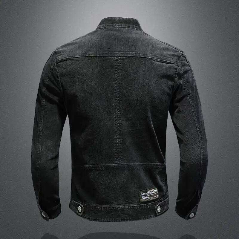 New denim men loose casual stand collar zipper motorcycle retro fashion jacket streetwear men's clothing 26H0226