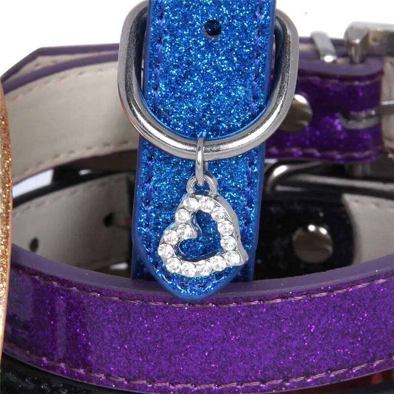 New Creative Rhinestone Heart Shiny PU Leather Diamond Button Noble Neck Strap Collar for Dogs Cats Pet Supplies