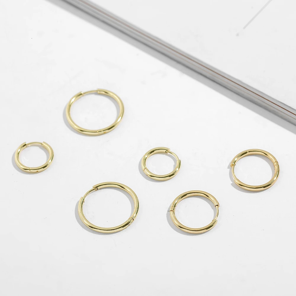 Gold Color Small Hoop Earrings Stainless Steel Circle Round Huggies for Women Men Ear Ring Bone Buckle Fashion Jewelry 25MM 260126