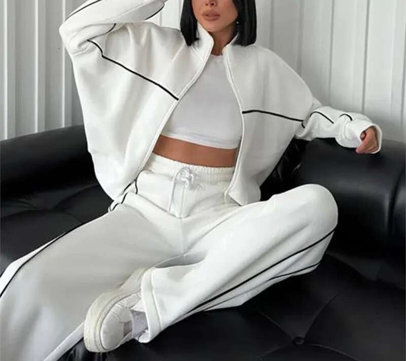 Designer women's long sleeved zipper jacket, oversized sports shirt, jogging pants, casual set, 2-piece set, 2026