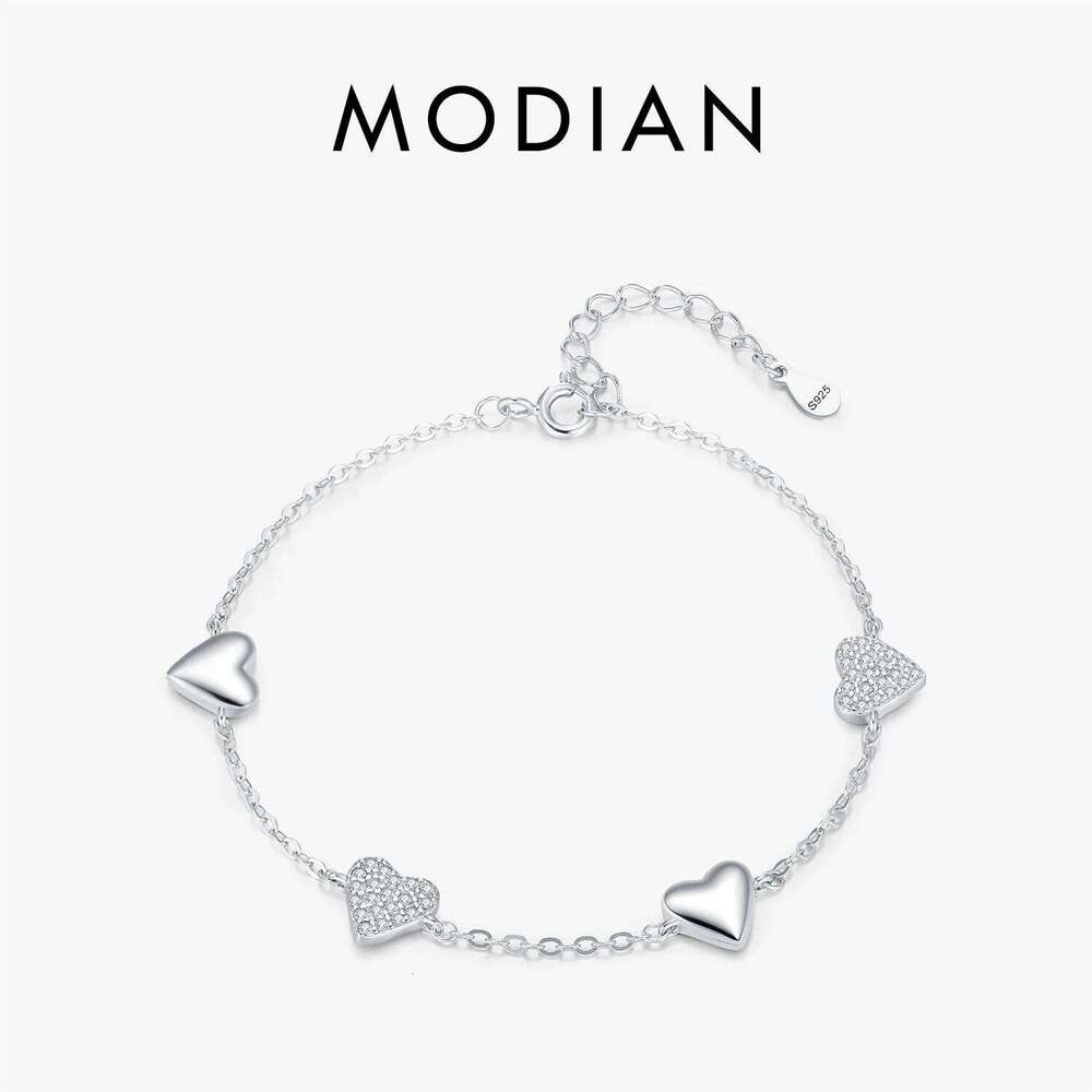 MODIAN Dazzling Zirconia Bracelet 925 Sterling Silver Exquisite Mirror Hearts Charms Stackable Bracelets For Women Fine Jewelry Z260225
