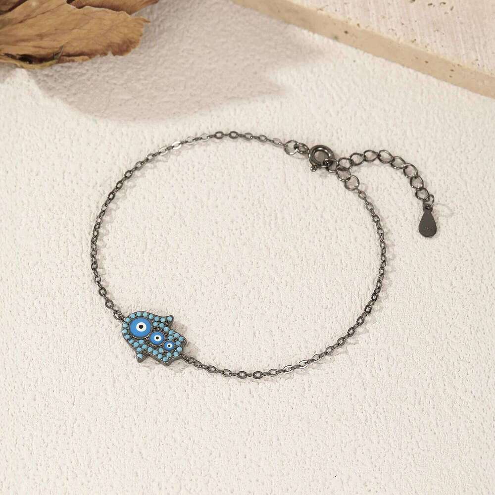 MODIAN 925 Sterling Silver Blue Enamel Synthetic Turquoise Link Chain Bracelet Black Ghost Eyes Palm Bracelets For Women Jewelry Z260225