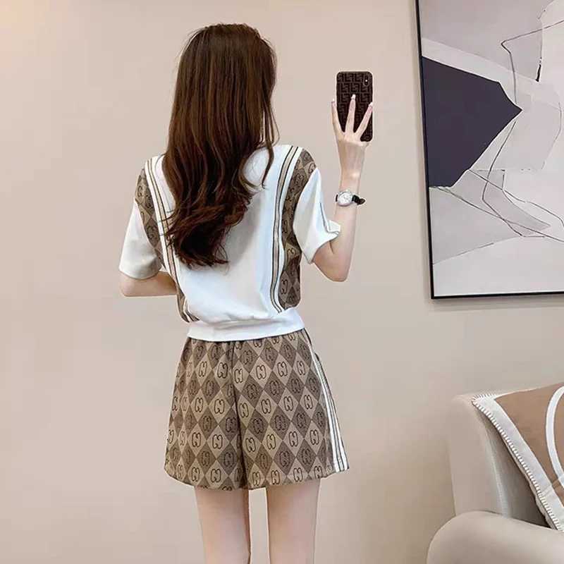 2026 Summer Women's Two Piece Set, Patchwork Zip-Up Short Sleeve Top & Shorts, Sporty Casual OutfitT260226