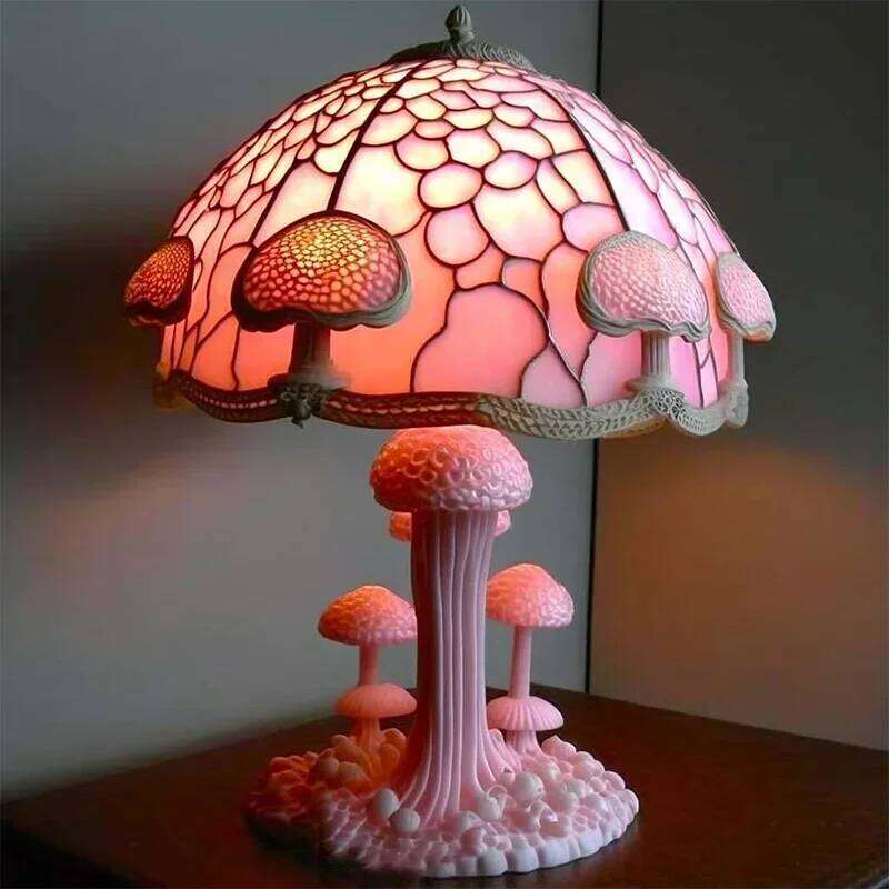 Creative Stained Plant Series Lamps Resin Colorful Bedroom Bedside Flower Mushroom Retro Table Night Lamp Atmosphere Light H260225