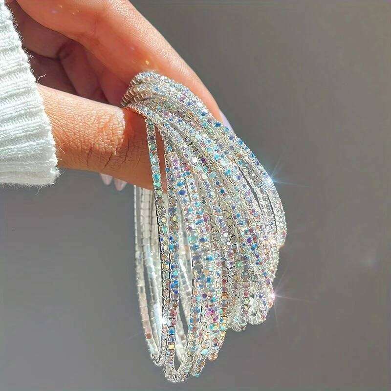 New 2MM Bracelets 10 Pcs Adjustable Rhinestone Stretch Set Sparkly Thin Tennis Bracelet for Women Z260225