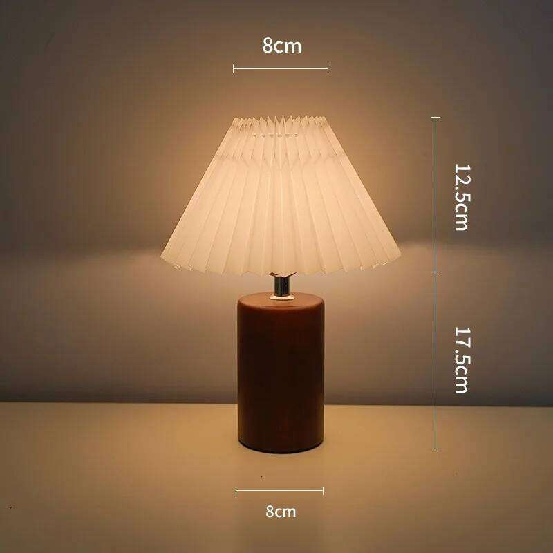 Nordic Pleated Cloth Bedroom Bedside Light Luxury High-end Retro Desk Solid Wood Ins Decorative Atmosphere Night Lamp H260225