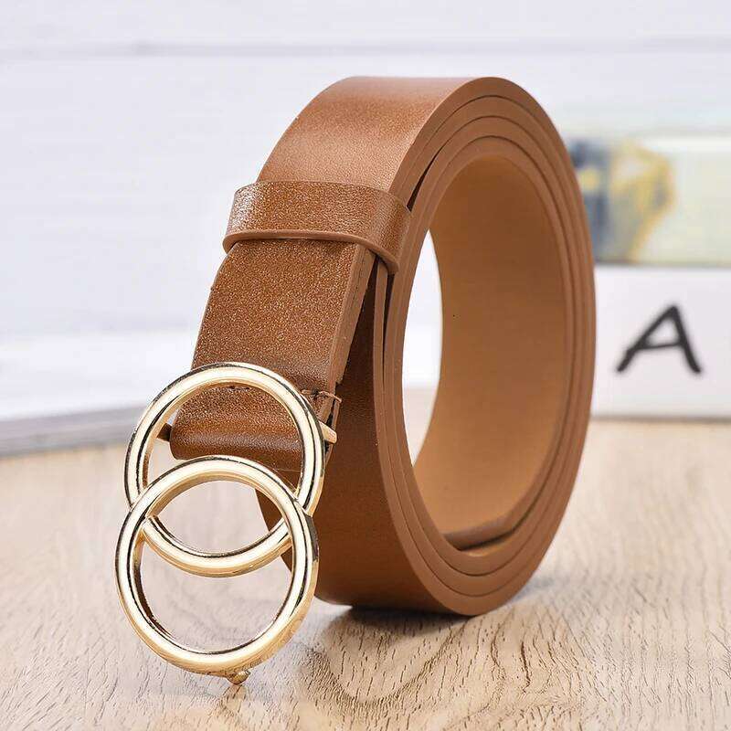 Women's Trend Double Round Buckle Simple And Versatile Youth Pu Leather Belt Paired With Jeans Skirt Women Belts Y260225
