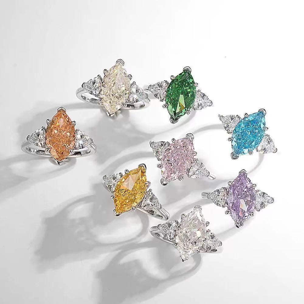 Tianyu Gems 8x10mm Cushion Cut Champagne Moissanite Ring Women 18K 14K 10K Rose Gold Three Stone Ring Wedding Engagement Jewelry