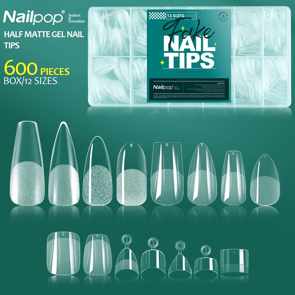 Nailpop 600PCS Soft Gel X Nail Tips Full Cover Coffin Stiletto Fake Nails Extra Short Almond Square Soak Off Gel False Nail Tips 260209