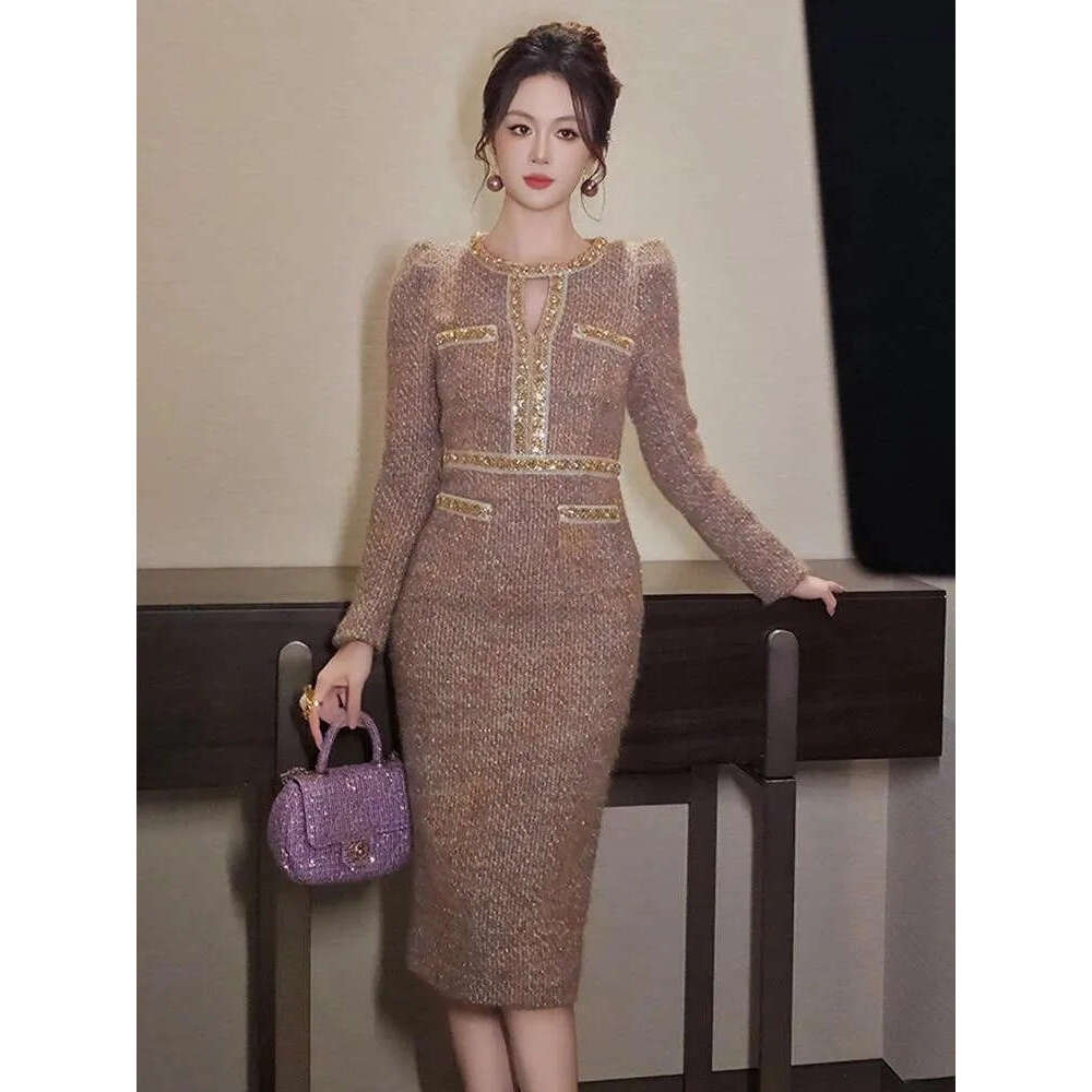 Women's retro floral hollow sexy round neck slim fit pencil elegant and fashionable banquet vest dress two-piece set