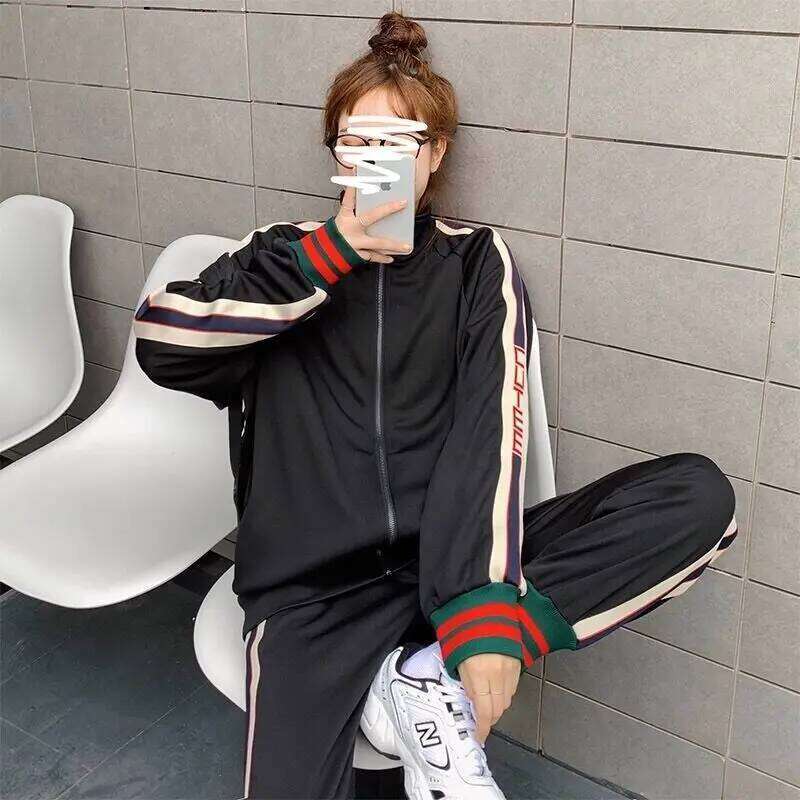 Women's Spring Autumn Sports Set, Loose And Slim Korean Edition, Student Fashion, Western Style, Hoodie, Casual Two Piece Se