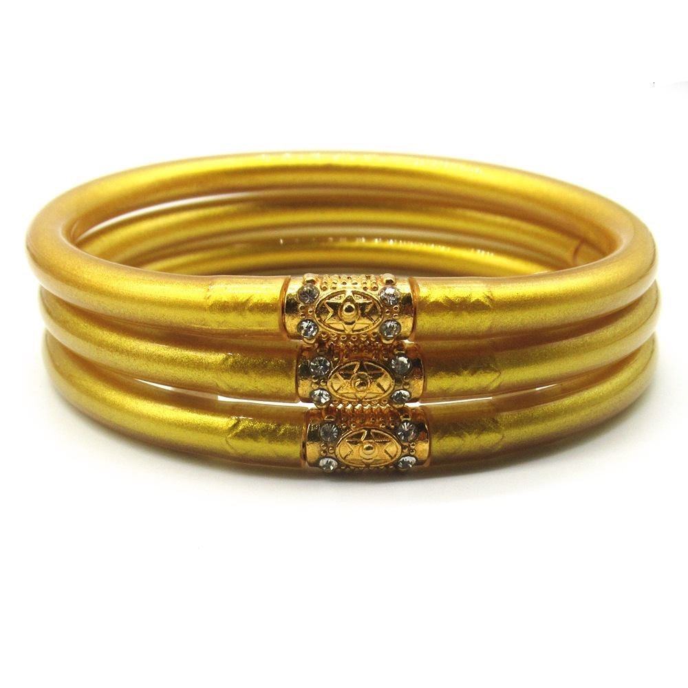 Best-selling gold Bracelet PVC Plastic Elastic Gold Foil Lacquer Hexagram Gold Powder Bangle Bracelet Set 240912