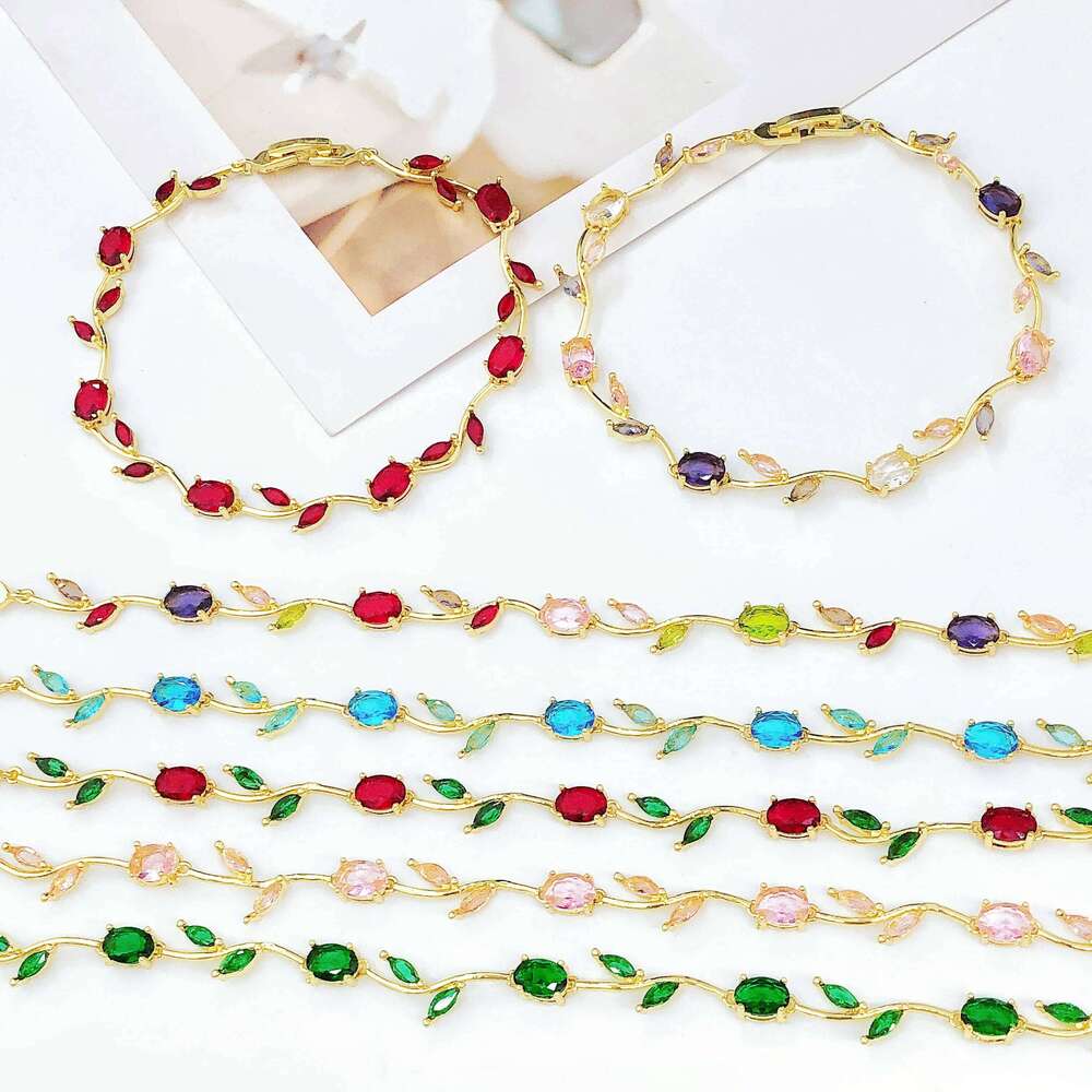 High Quality Sparkling Rhinestone Crystal Leaf Vine Flower Bracelet Luxury for Women Girl Party Wedding Gold-Plated Jewelry Gift Z260225