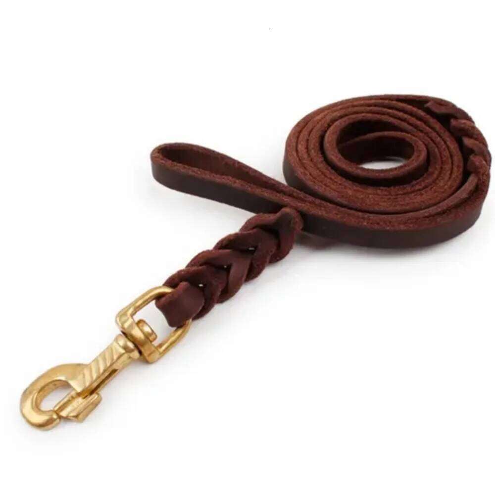 With Copper Hook Leather Braided Leash Products Long Soft Dog Traction Rope Durable Brown Medium Large Pet