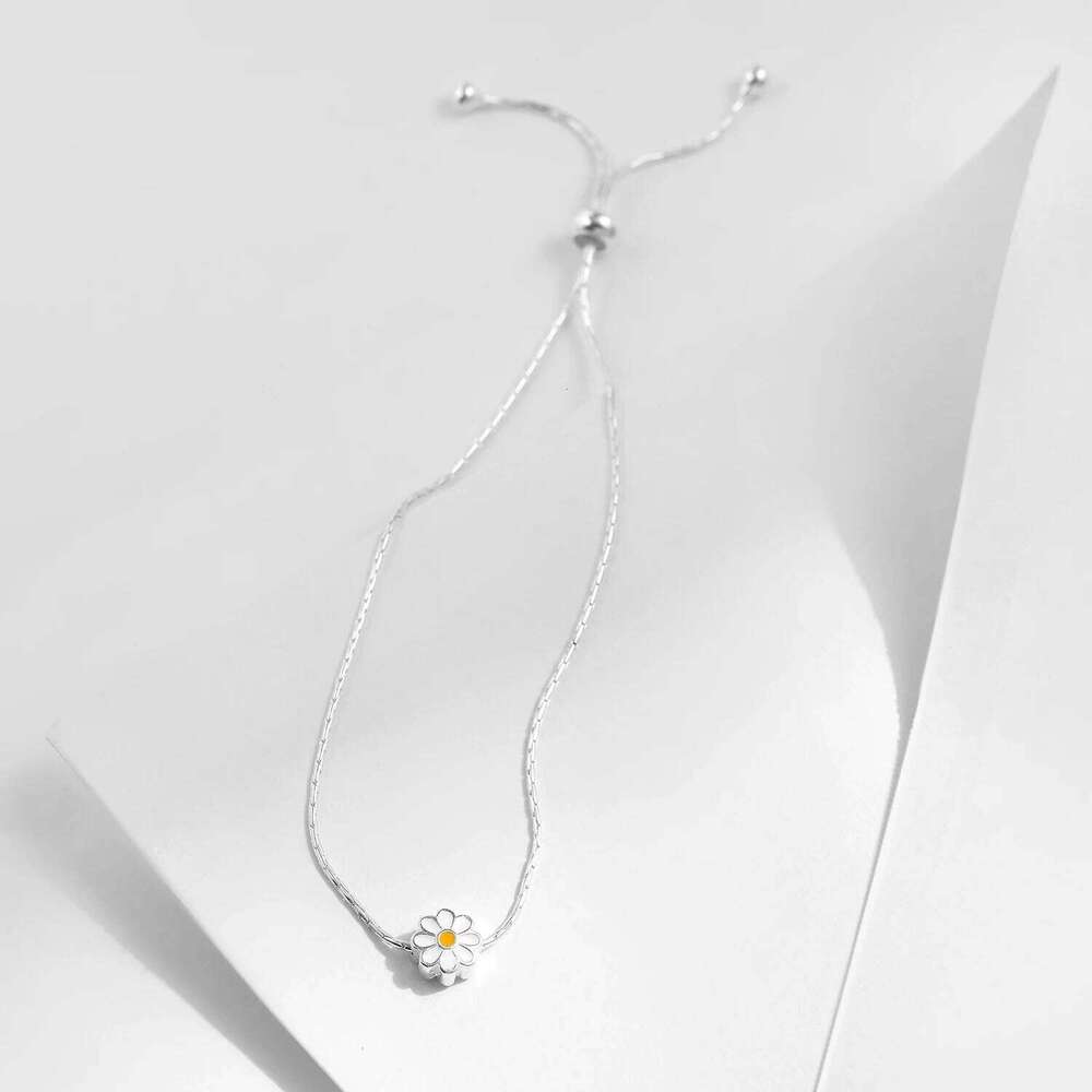 MODIAN 925 Sterling Silver Exquisite Enamel Daisy Flowers Bracelet Trendy Adjustable Snake Chain For Women Valentines Day Gifts Z260225