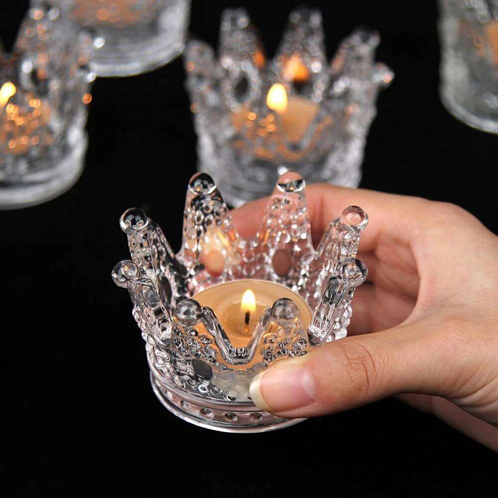Tealight Glass Crown Holder, Crystal Votive Candle Stand for Dining Table Centerpiece Home Decor Wedding C260226