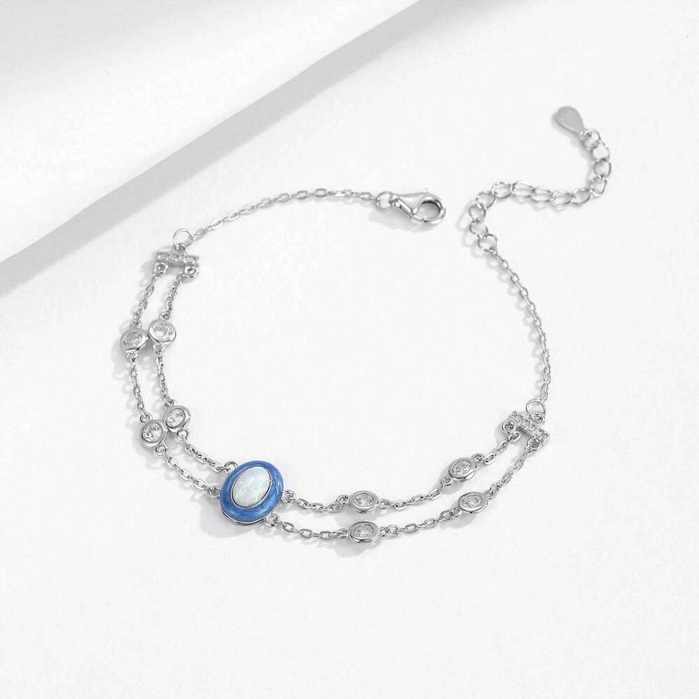 MODIAN 925 Sterling Silver Double Layer Link Chain Charm Gradient Enamel Oval Opal Bracelet For Women Fine Jewelry Z260225