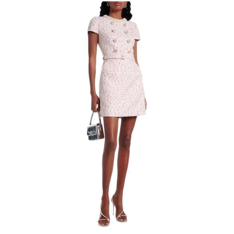 Designer Fashion Elegant Social Style Lightweight Luxury Beaded Button Short Sleeve Slim Black Dress for Autumn 2026