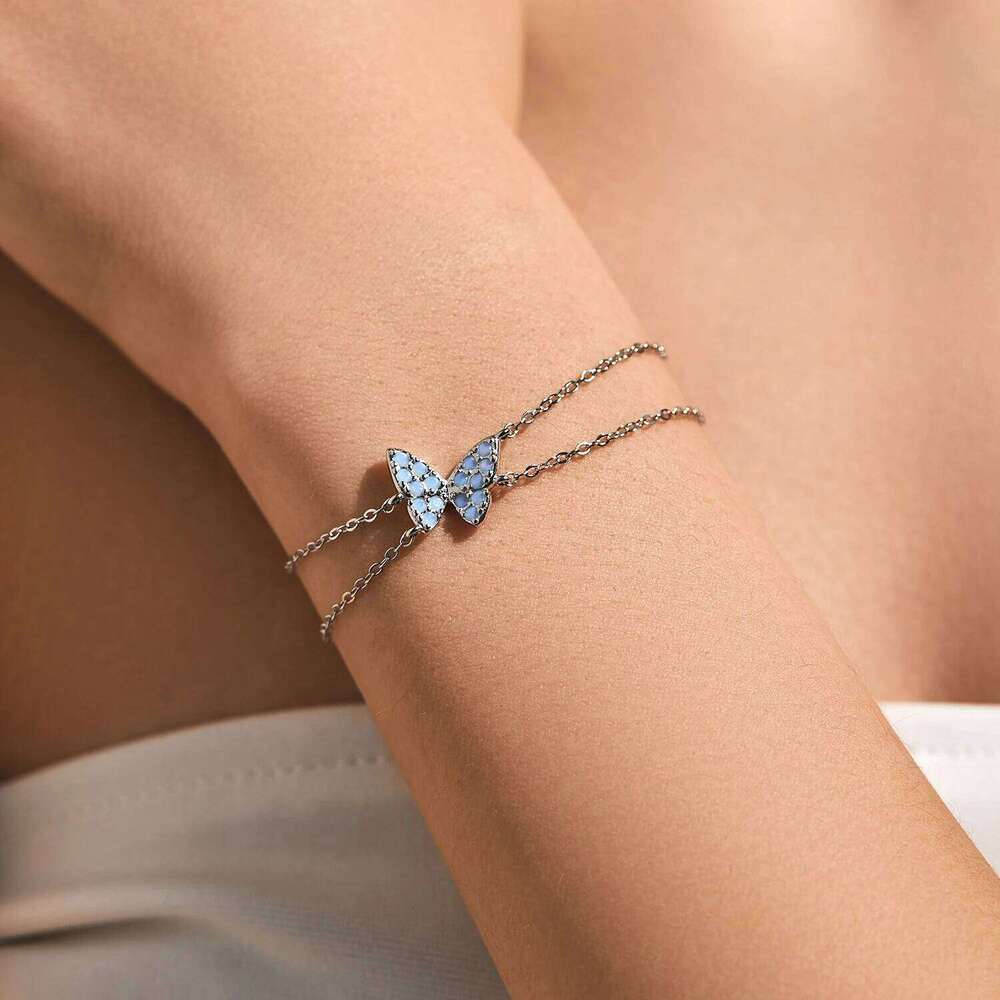 MODIAN Sweet Blue Opal Butterfly Bracelet 925 Sterling Silver Fashion Double Layer Link Chain Bracelets For Women Fine Jewelry Z260225