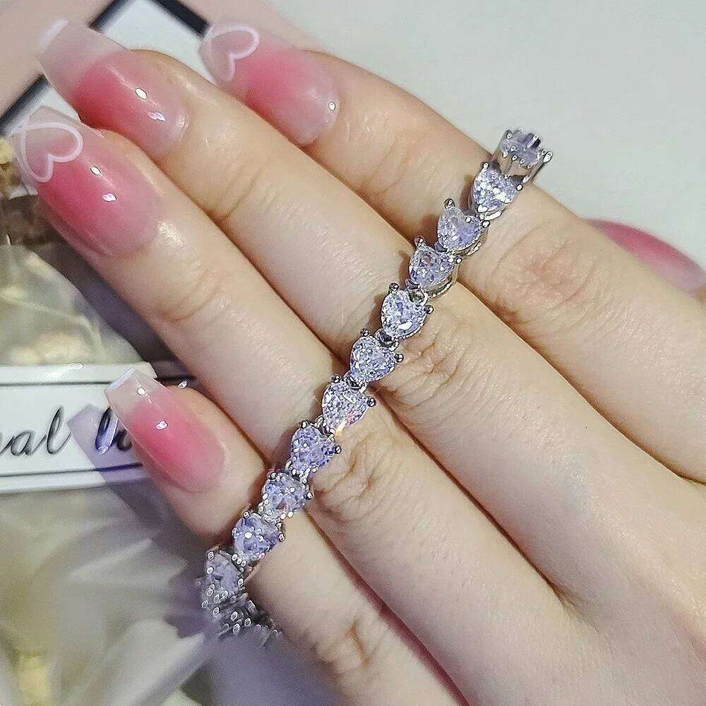 New Luxury Heart Silver Color Bracelet Bangle for Women Wedding Bride on Hand Valentine's Day Gift Jewelry S7982 Z260225
