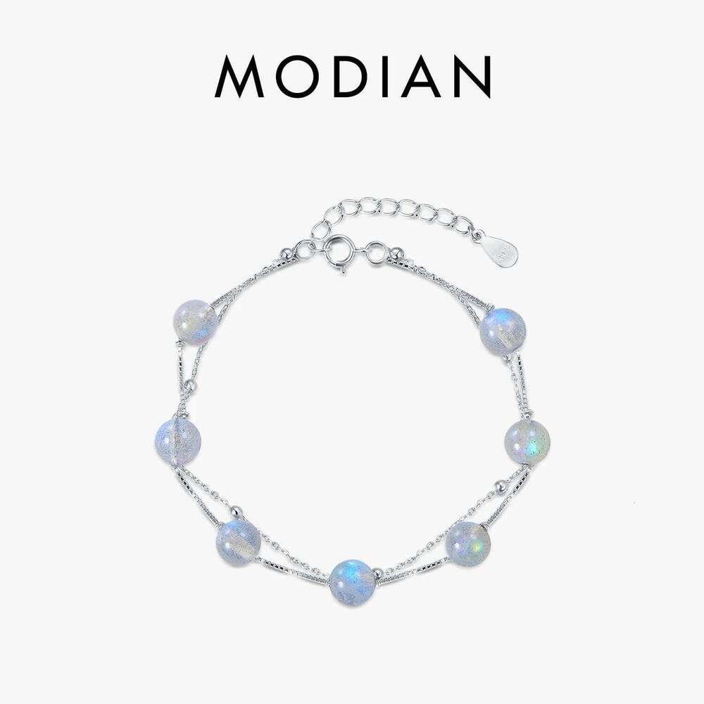 MODIAN Natural Moonlight Crystal Bracelet Genuine 925 Sterling Silver Chain Link Bangle Accessories Women Jewelry Bijoux Z260225