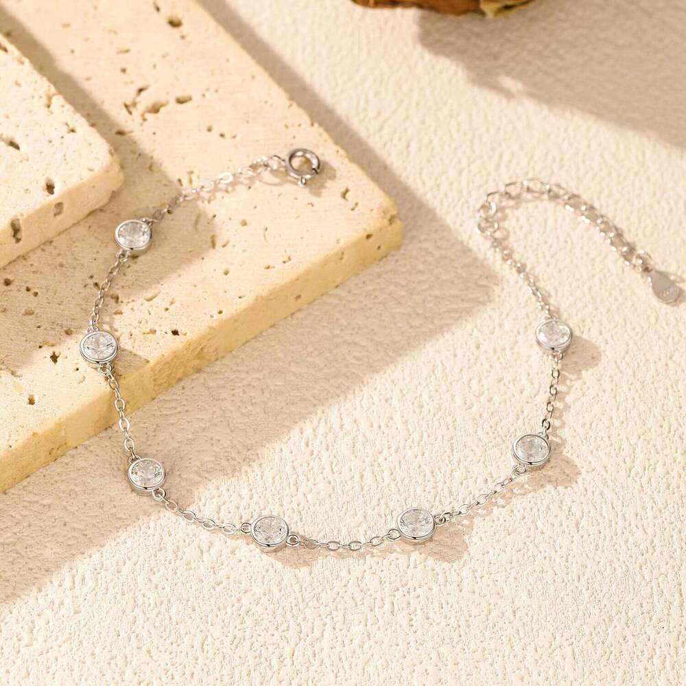 MODIAN 925 Sterling Silver Bezel Round Sparkling Clear Cubic Zirconia Stackable Charm Fashion Bracelet For Women Fine Jewelry Z260225