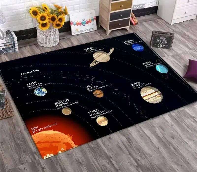 Solar System Rug Planet Galaxy Design for Living Room & Kids Bedroom | Non-Slip Space Floor Mat Home Decoration W260226