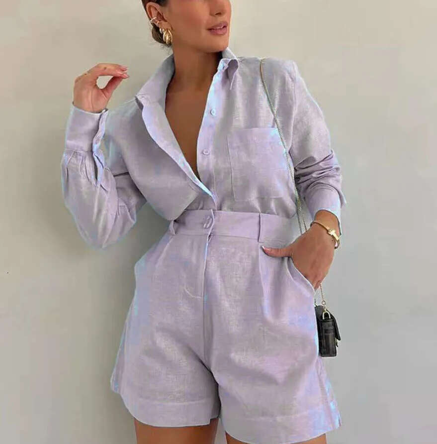 2026 new elegant summer autumn women's designer short sleeved round neck shirt loose shorts 2-piece set
