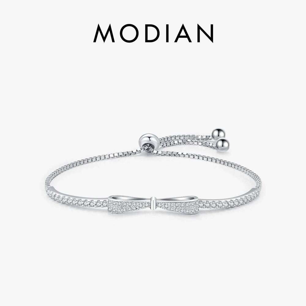 MODIAN 925 Sterling Silver Sparkling Zirconia Bowknot Bracelet Luxury Charm Adjustable Chain Link For Women Fashion Fine Jewelry Z260225