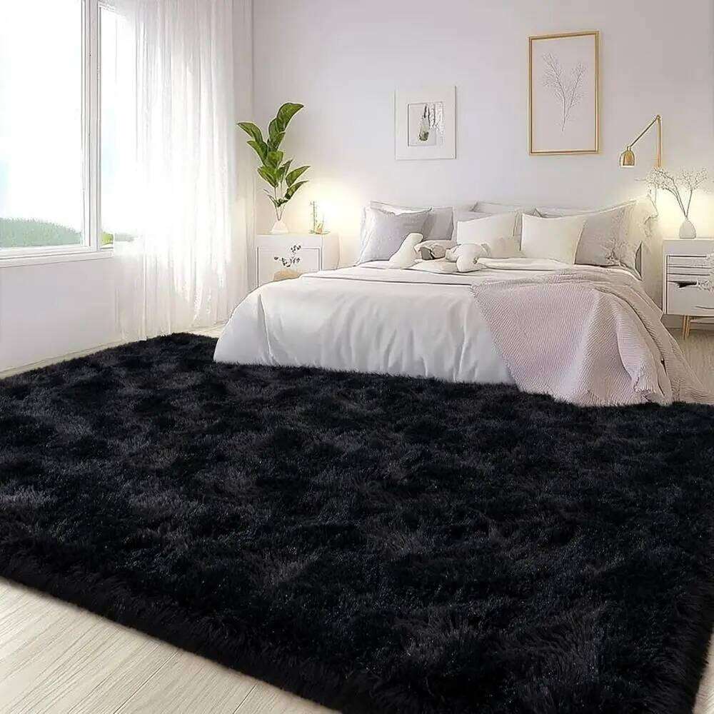 8x10 Ft Black Plush Shag Rugs, Soft Shaggy Carpet for Living Room, Bedroom, Kids Rooms & Home Decor W260226