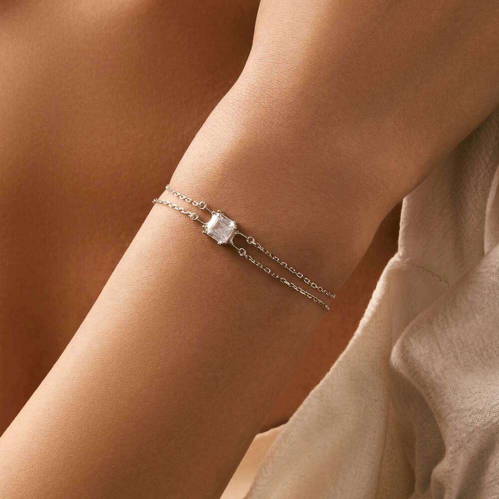 MODIAN 925 Sterling Silver Double Layer Link Chain Bracelet Shiny Square Emerald Cut Wedding Jewelry For Women Anniversary Gift Z260225