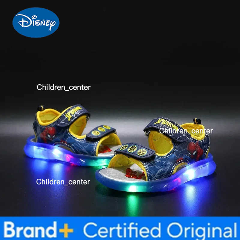 Disney Marvel Boys Girls Spider-Man Princess Led Light Up Luminous Sports Sandals Summer Kids Sandals Non-slip Toddler Shoes L260526