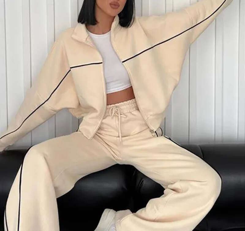 Designer women's long sleeved zipper jacket, oversized sports shirt, jogging pants, casual set, 2-piece set, 2026