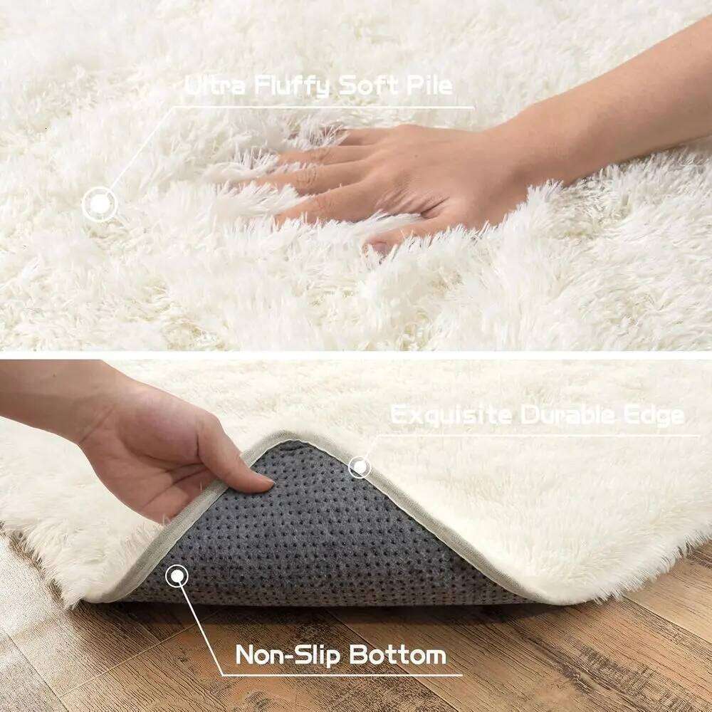 Large Cream White Fuzzy Shag Rug, Plush Soft Carpet for Living Room, Bedroom, Kids & Nursery, Modern Decor, Non-Slip W260226