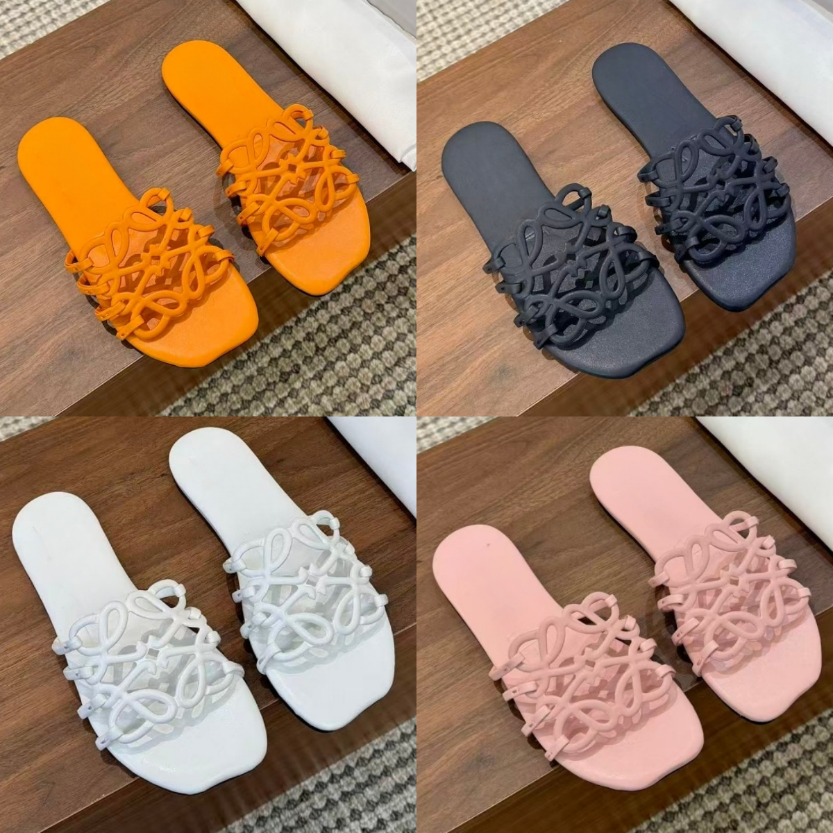 Designer sandals loeweslipper women luxury slide Leather platform open-toe slip-on shoes for women brown Black white and pink slippers Summer Fashion Flat sandals