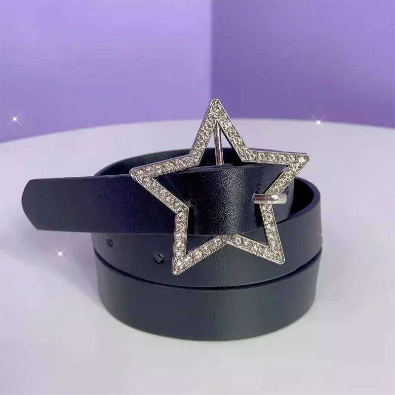 Kawaii Pink Star Belt for Women Jeans Buckle Adjustable Black Gothic Cute PU Leather Belts Korean Fashion Y2k Accessories Y260225