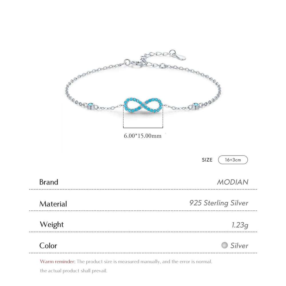 MODIAN Romantic Infinite Love Bracelet 925 Sterling Silver Vintage Natural Turquoise Chain Bracelets For Women Wedding Jewelry Z260225