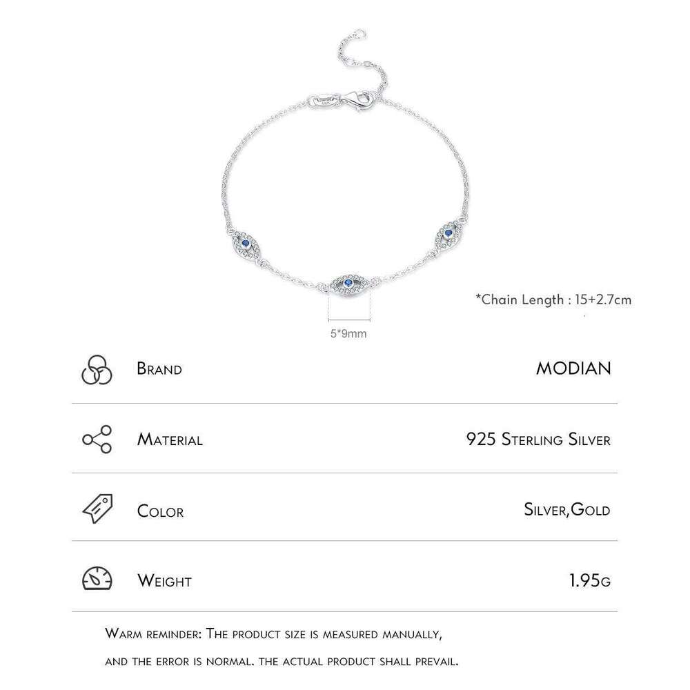 MODIAN 925 Sterling Silver Elegant Clear CZ Adjustable Bracelet For Women Korea Style Blue Eyes Chain Link Fine Jewelry Z260225