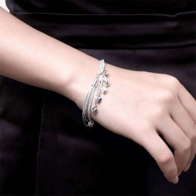 New Charm 925 Sterling Silver 8 Inches Tassel Heart Chain Bracelet For Women Fashion Jewelry Gifts Party Accessories Z260225