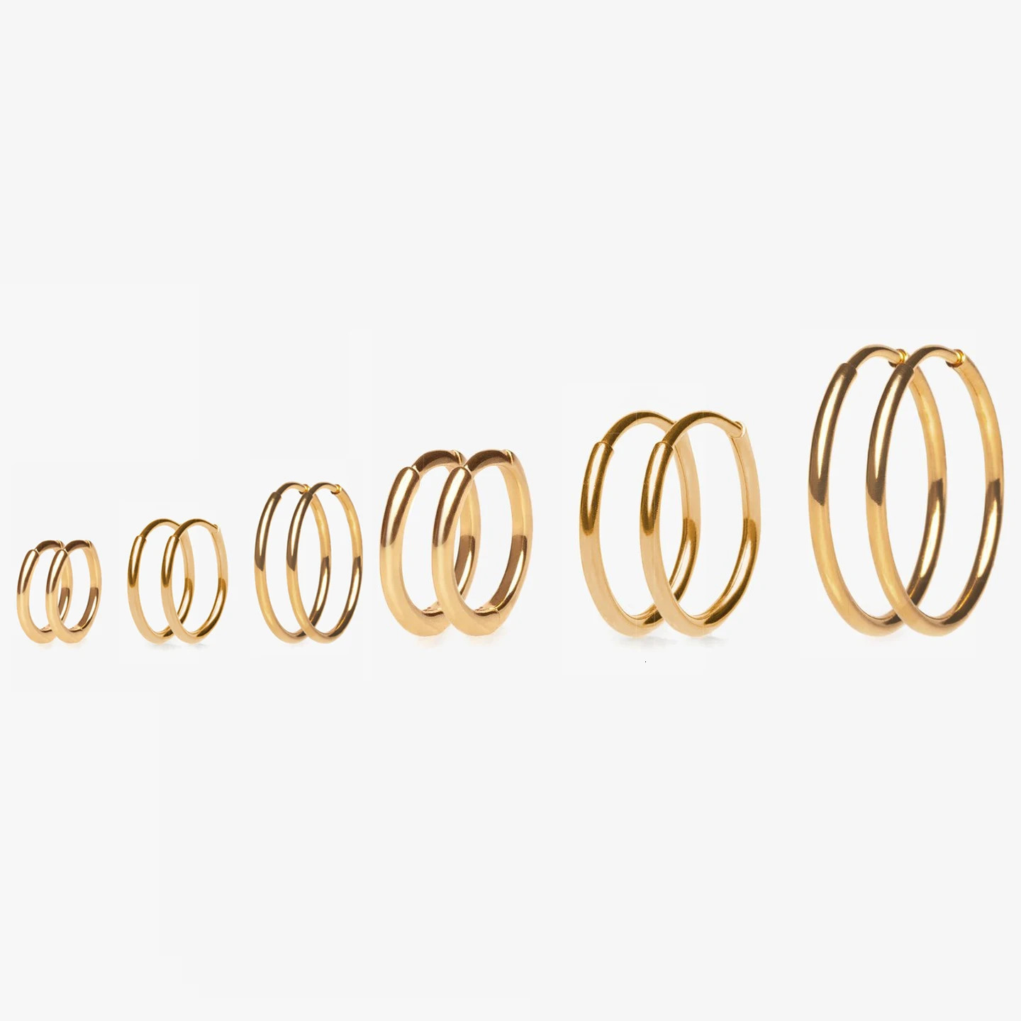 Gold Color Small Hoop Earrings Stainless Steel Circle Round Huggies for Women Men Ear Ring Bone Buckle Fashion Jewelry 25MM 260126