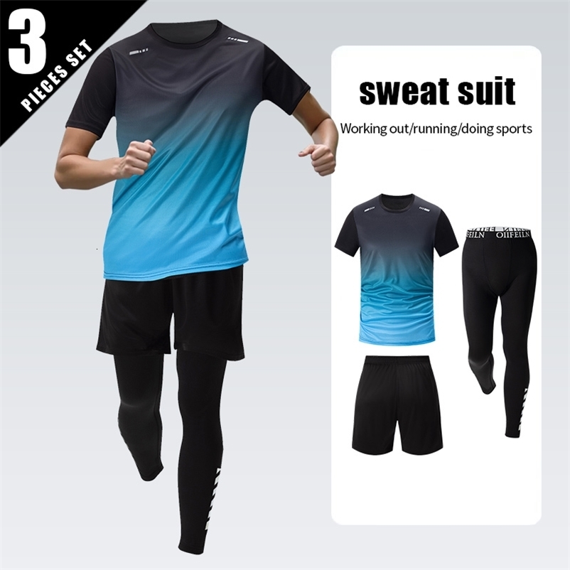 3 Pcs Mens Quick-drying Sports Gradient Suit Leisure Sports Running Short Sleeve Comfortable Sun Protection Pants Joker Shorts 260204